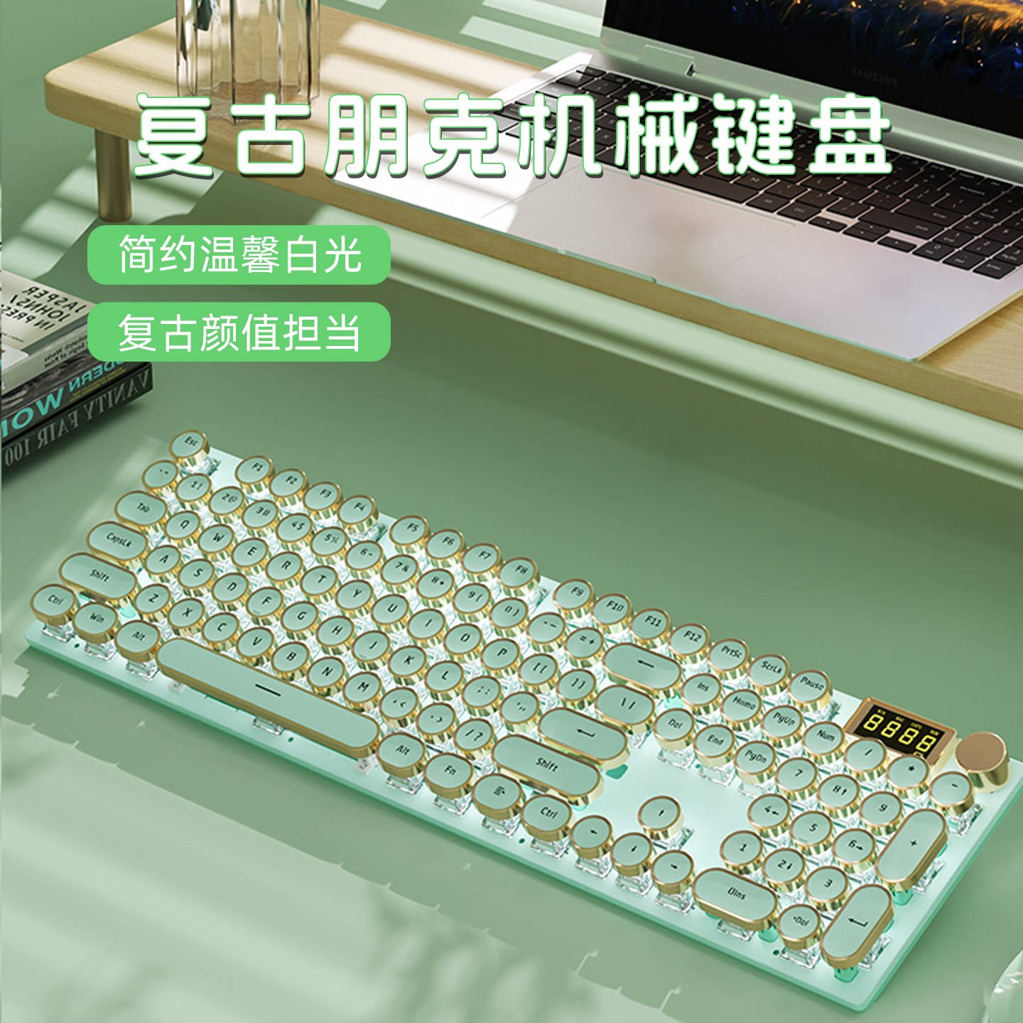 K74复古键盘朋克三模机械键盘女生办公打字电脑游戏无线高颜值