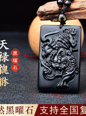天然真黑曜石天禄貔貅吊坠男项链招财守财护身符随身挂件毛衣链女
