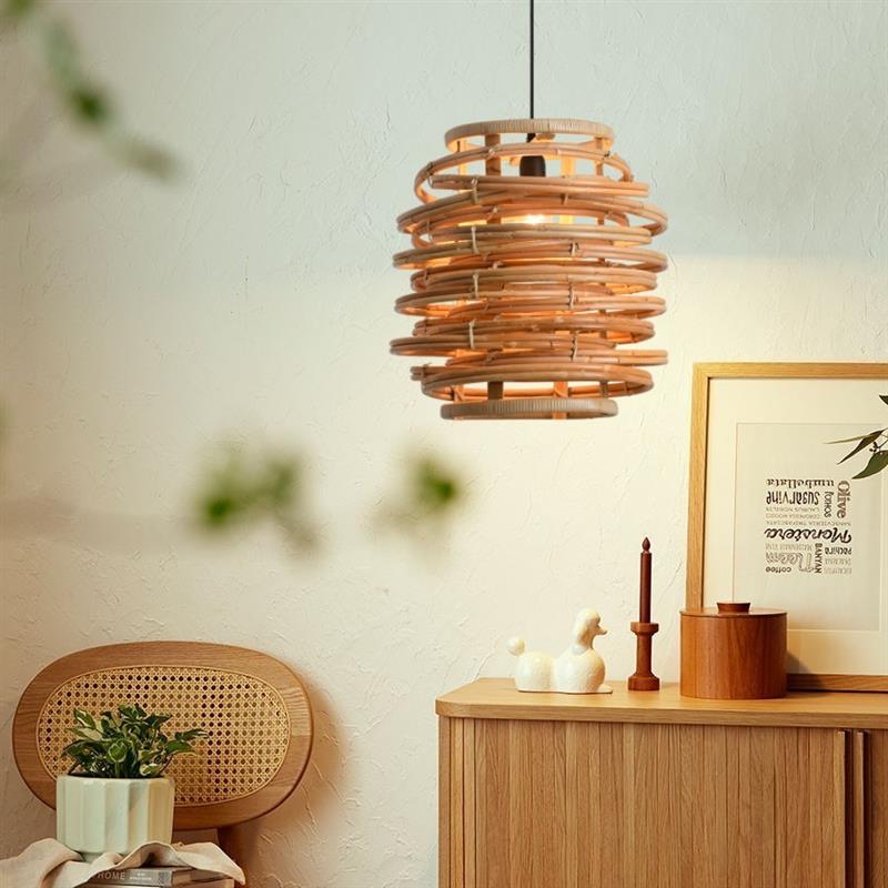 日式侘寂风竹编吊灯餐厅茶室卧室民宿中古风创意手工编织竹艺灯具