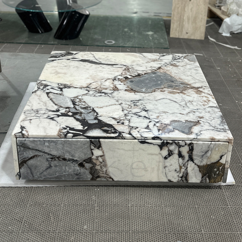现代简约天然大象白大理石奢石方形茶几设计师款客厅沙发咖啡桌