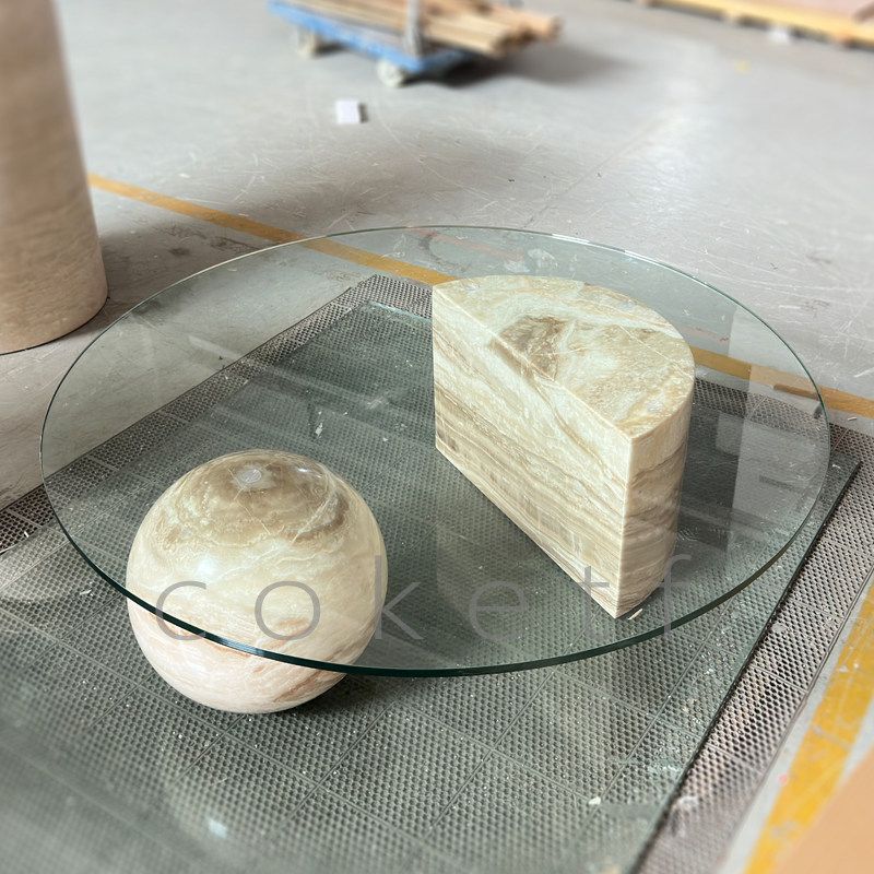 现代简约天然大理石圆形客厅沙发茶几设计师款小户型玻璃咖啡桌
