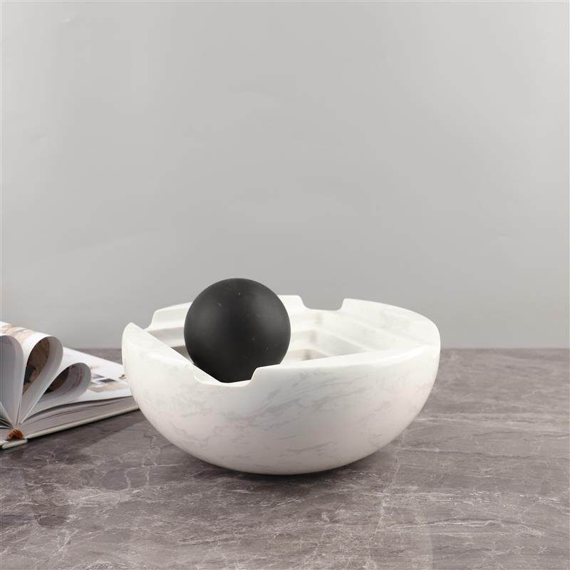 现代简约侘寂风大理石半圆梯形果盘托盘茶几客厅家居装饰品