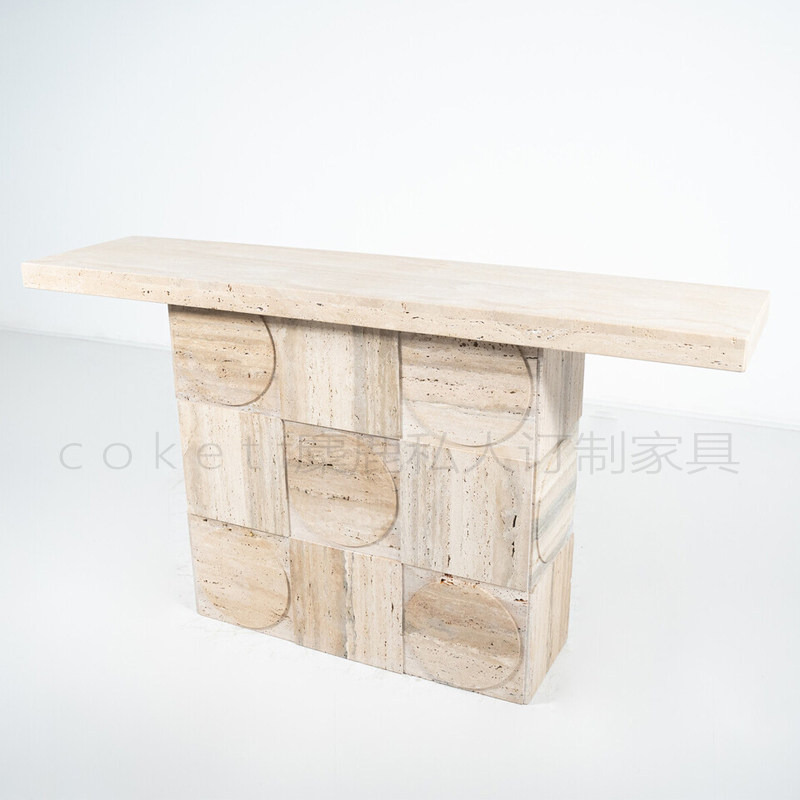 法式极简天然罗马洞石玄关桌设计师款入户走廊靠墙长条几靠墙案桌