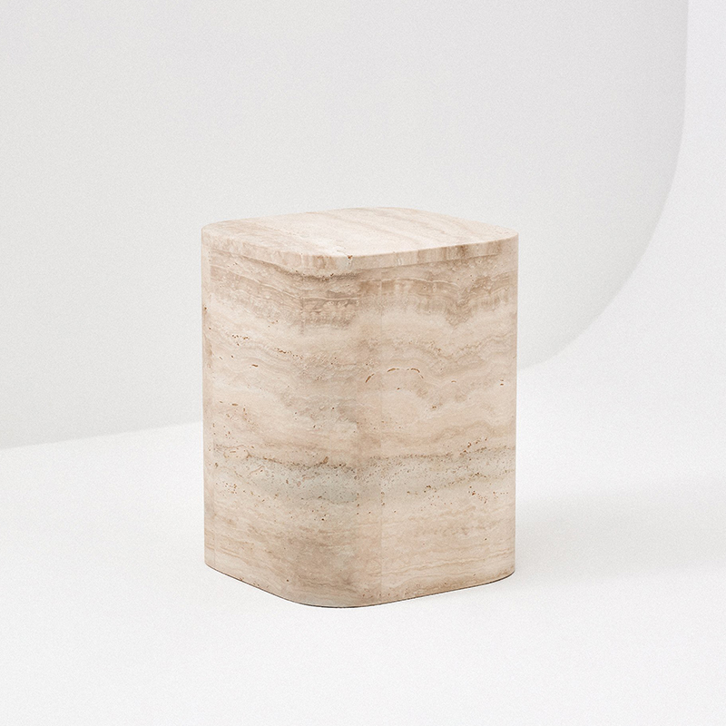 现代简约天然罗马洞石边桌设计师样板间客厅沙发角几卧室床头柜几