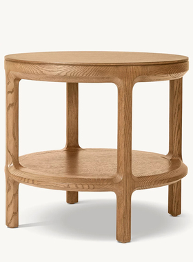 RH PADUA美式乡村实木小茶几双层圆形沙发边几设计师床头简约角几