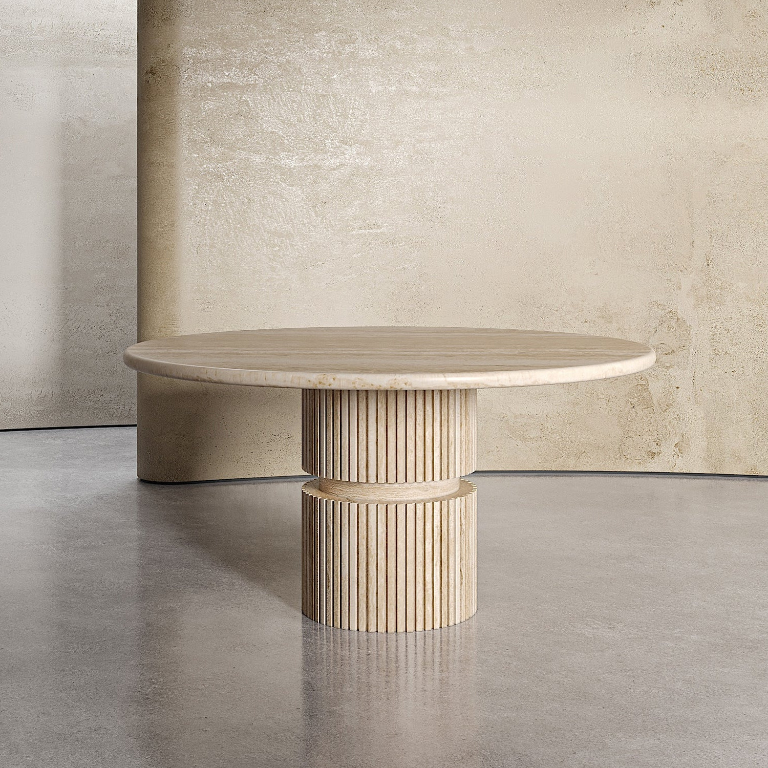 法式2025新款轻奢高级感天然罗马洞石大理石圆形餐桌小户型样板间