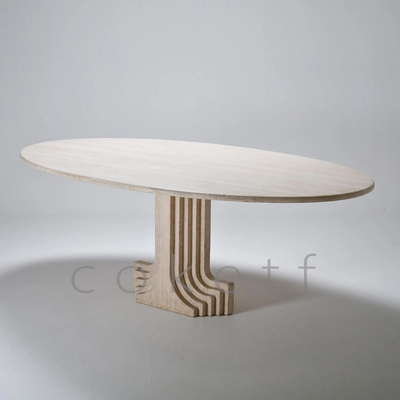 Carlo Scarpa侘寂风天然罗马洞石椭圆形餐桌法式极简设计师大餐台