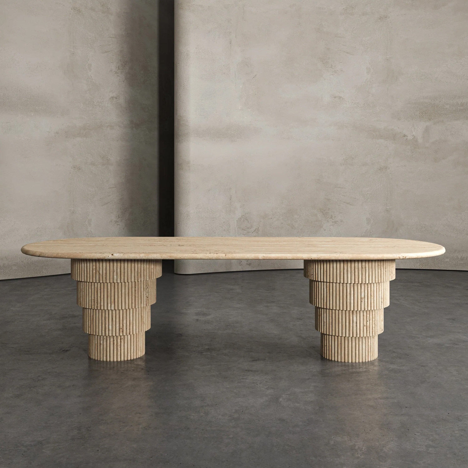 COKETF意大利天然洞石餐桌设计师款样板房酒店别墅大型长方形餐桌