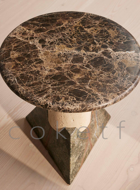 Thierry现代野兽派设计天然大理石洞石边几设计师款客户沙发边桌