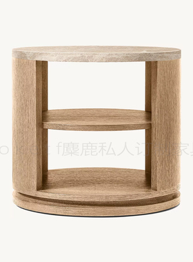Ligné Emperador大理石开放式圆形边桌美式乡村客厅沙发实木边几
