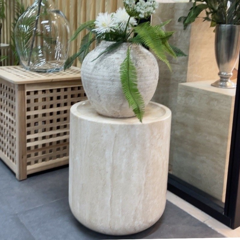 简约现代天然洞石沙发边几轻奢小户型家用客厅极简设计师创意角几