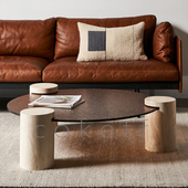 Ripple北欧极简圆形天然罗马洞石茶几设计师艺术水波纹沙发咖啡桌