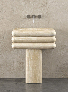 Tessera意式极简天然洞石大理石水槽设计师立柱盆一体落地式高端