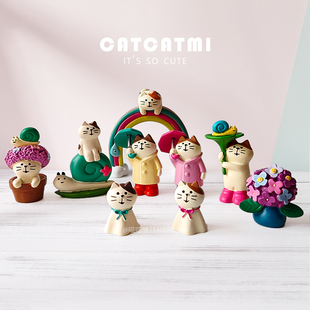 日式猫摆件 梅雨青蛙荷叶池塘紫阳花ZAKKA手办治愈系桌面小摆件