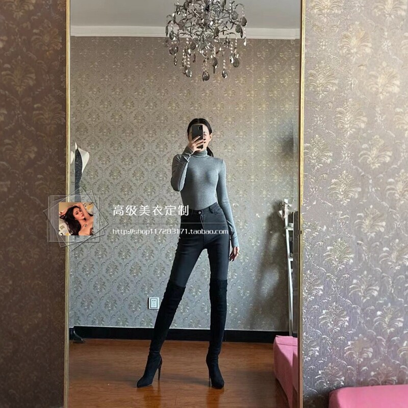欧美辣妹时尚百搭气质高腰翘臀紧身包腿显瘦小脚铅笔裤牛仔裤长裤