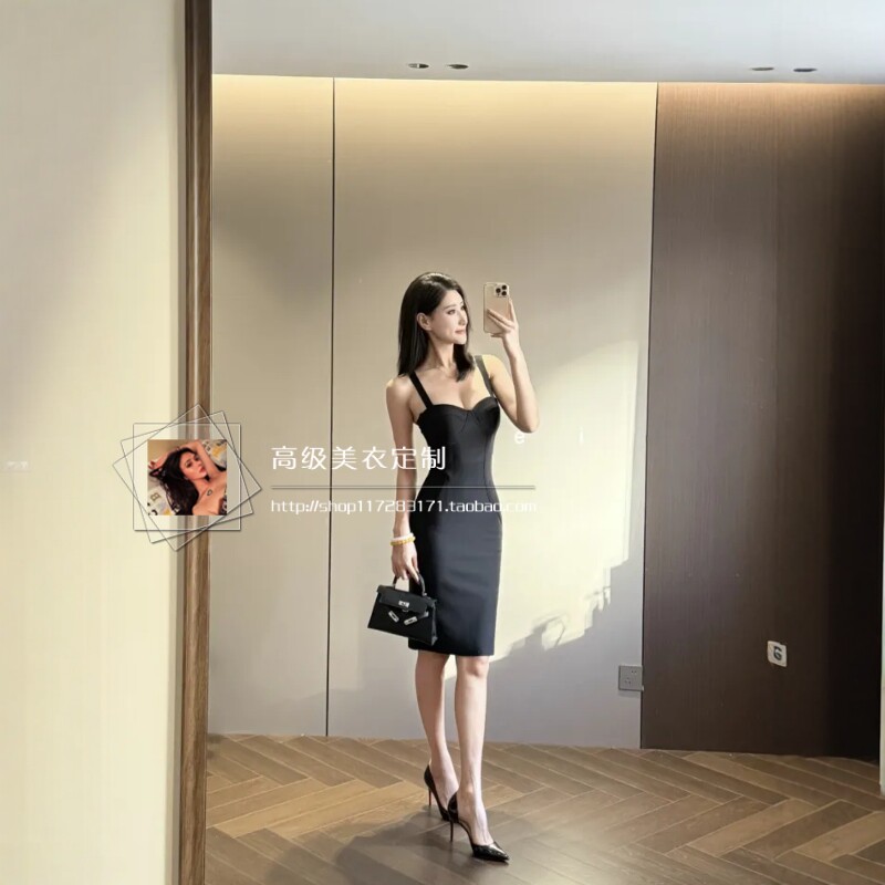 【经典小黑裙】御姐吊带裹胸收腰紧身绷带裙女性感修身包臀连衣裙