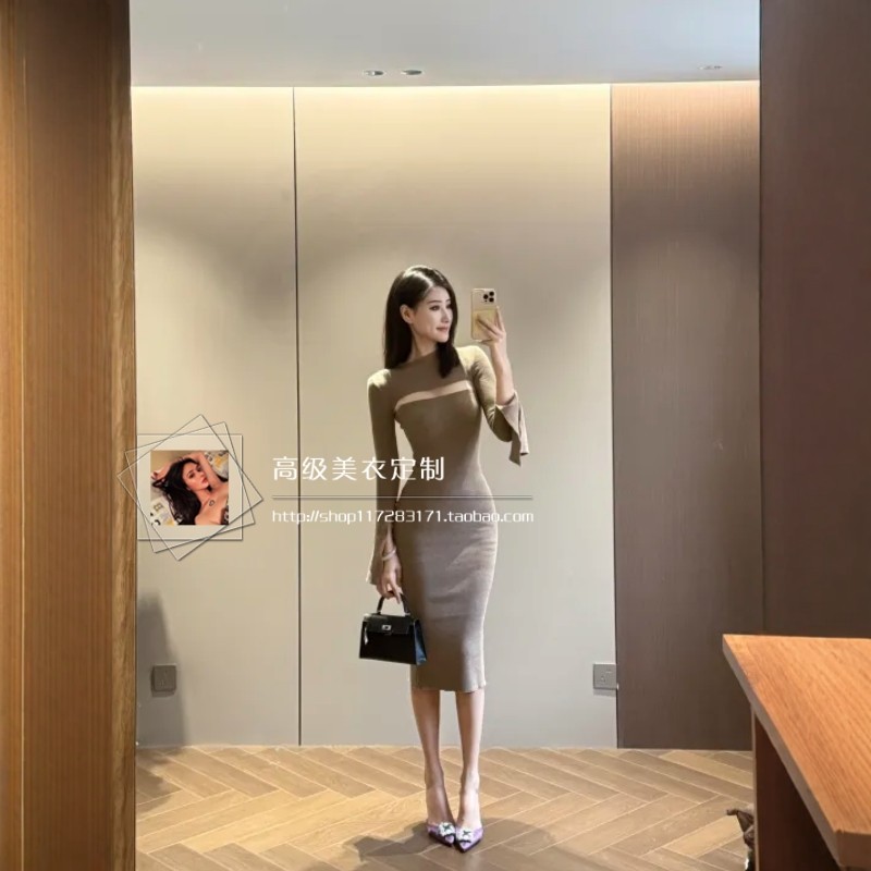 【清冷美人】御姐气质针织羊毛长袖修身包臀连衣裙外穿内搭中长裙