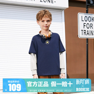 假两件大童秋装 女童纯棉打底衫 T恤上衣2025新品 匡威儿童男童长袖