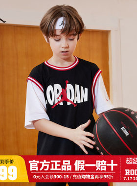 Jordan乔丹儿童装男童篮球运动T恤大小童假两件上衣短袖JD2322033