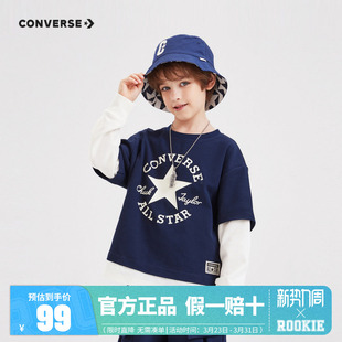 男童假2件上衣打底衫 converse匡威儿童装 新款 T恤2025春季 纯棉长袖