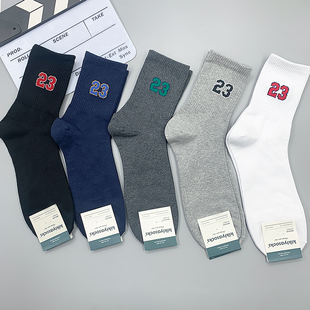 韩国东大门秋冬新款男袜23号数字运动风韩版男士精梳棉中筒袜子