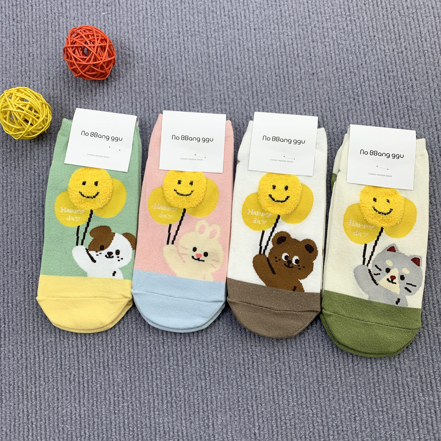 韩国东大门春夏新款立体植绒笑脸可爱卡通动物短袜女袜学院风棉袜