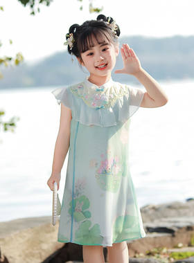 汪小荷童装夏季新款女童改良旗袍薄款儿童雪纺无袖连衣裙
