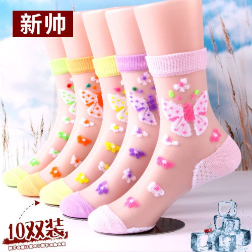 超薄透气水晶袜女童夏季中筒袜