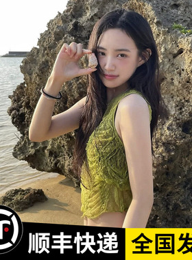 绿色蕾丝性感分体泳衣女显瘦罩衫短裙比基尼海边度假泡温泉四件套
