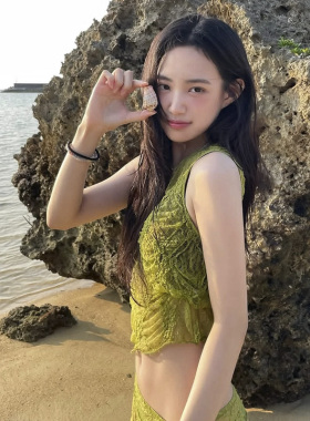 绿色蕾丝性感分体泳衣女显瘦罩衫短裙比基尼海边度假泡温泉四件套