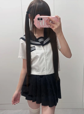原创jk制服正统基础款白三本短袖水手服叠穿绀色短裙女夏季裙套装
