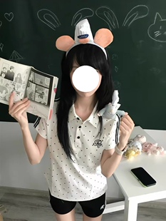 日系软妹风jk制服白波点短袖polo衫叠穿阔腿短裤体操运动服套装女