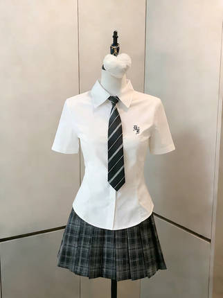JK白色刺绣衬衫女夏季百搭收腰短袖校供感学生上衣制服日系外穿衫