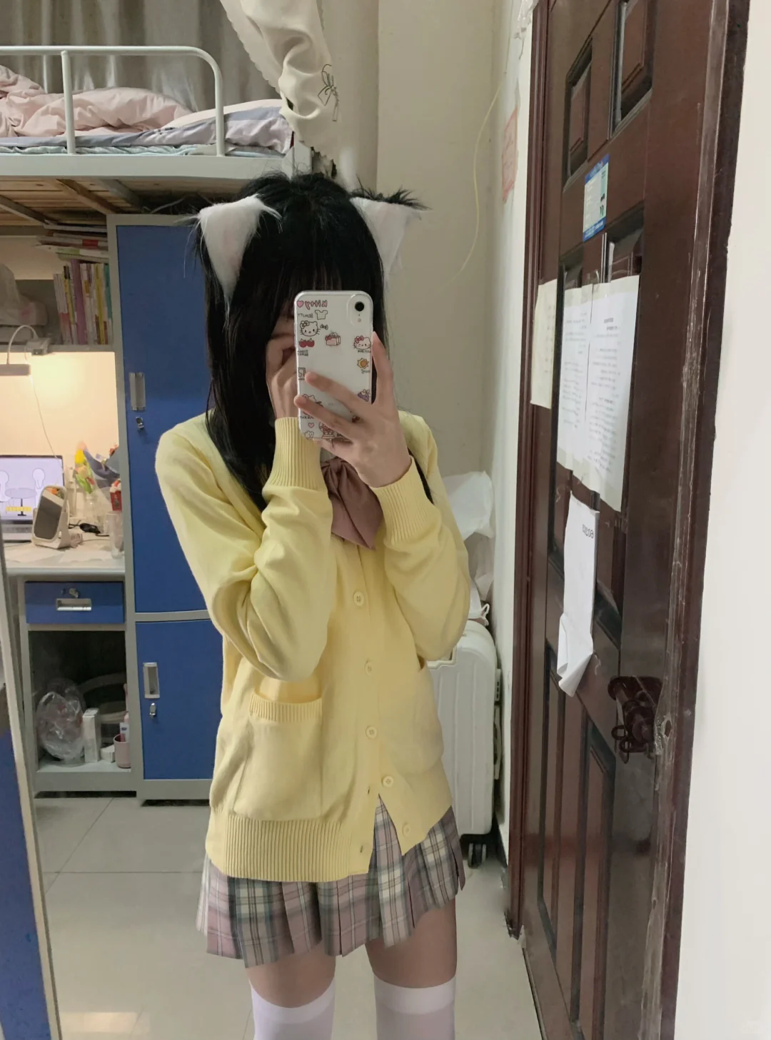 女秋冬学院风黄色长袖开衫毛衣叠穿樱奈格裙校供感日系jk制服套装