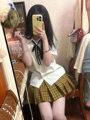 学院风向日葵JK制服格裙日系百搭显瘦校供感白色短袖衬衫叠穿套装