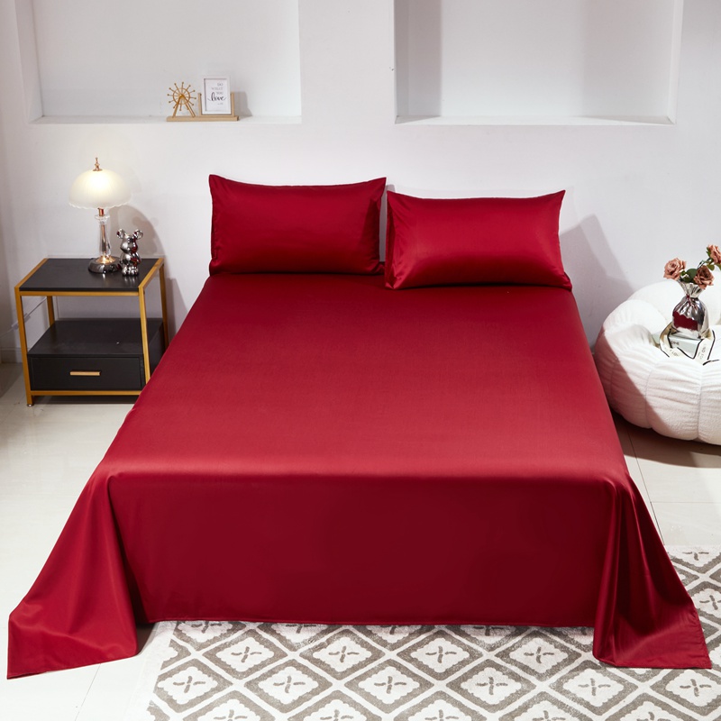 素色60支贡缎长绒棉床单酒红色