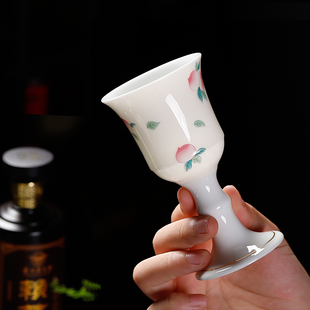 羊脂玉白酒杯葡萄酒杯高脚杯酒具套装陶瓷酒壶红酒杯烈酒杯70ml