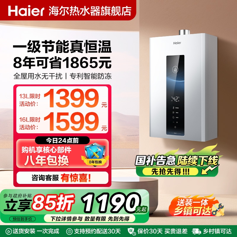 政府以旧换新海尔燃气天然气热水器一级节能水伺服恒温家用WM5PRO