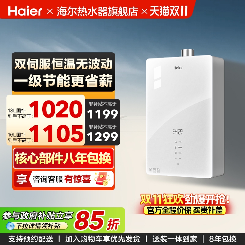 海尔白月光一级节能燃气热水器
