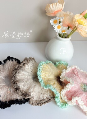 手工编织毛线发圈甜美撞色氛围感秋冬新款甜美小仙女马尾发绳发饰