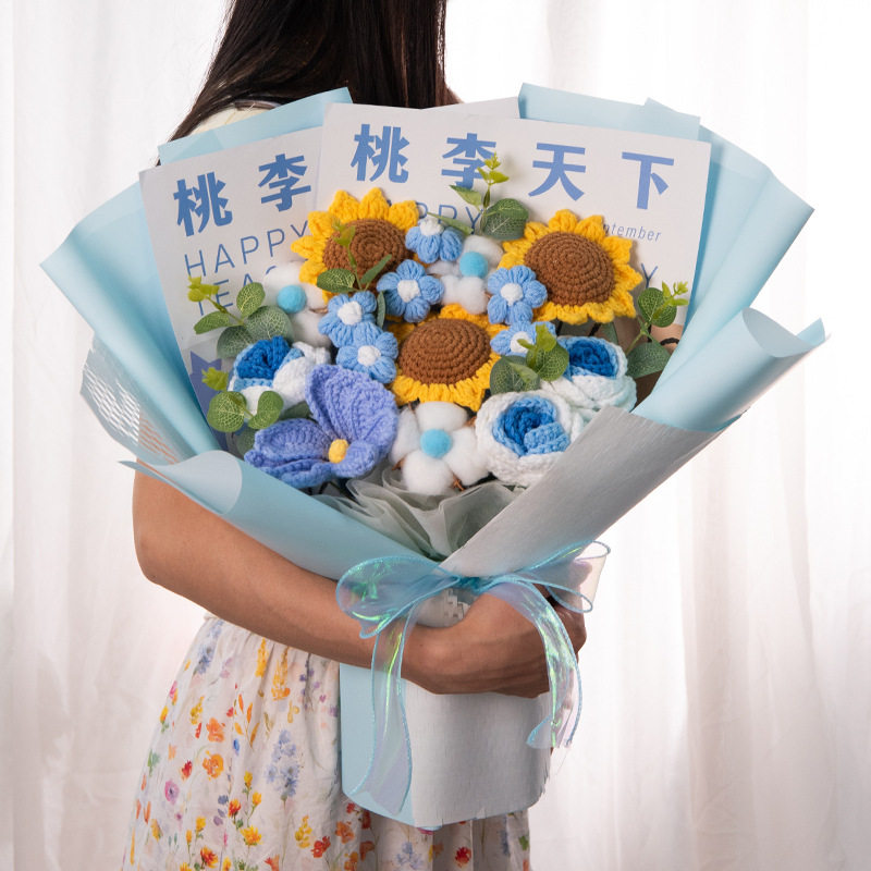 桃李天下毕业季送老师花束针织玫瑰向日葵手工编织花中高考谢师礼