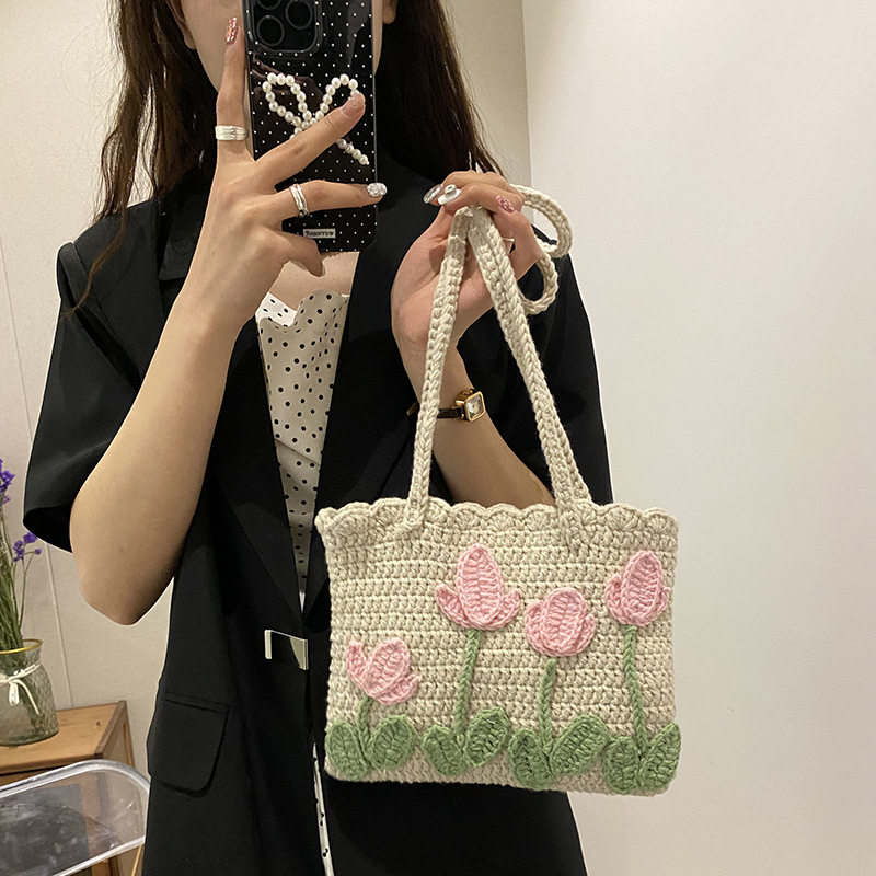 成品郁金香钩织包包女高颜值手工编织毛线钩针提单肩包小众女包