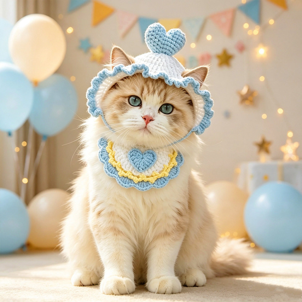 宠物生日套装猫咪针织围兜狗狗庆生装扮过周岁场景布置情人节配饰