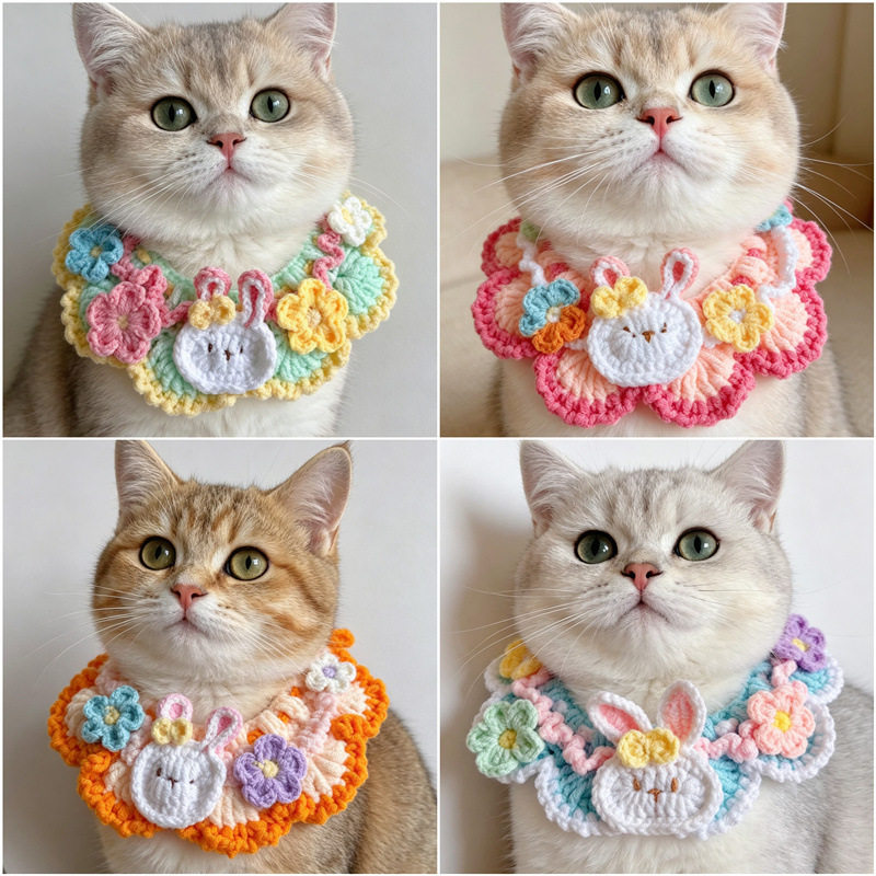 花花兔子爱猫咪狗狗项圈宠物围兜口水巾娃娃玩偶围嘴狗狗围脖装饰