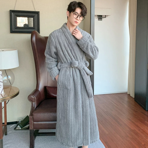 加绒加厚绅士风可外穿男士睡袍冬