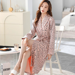 维多利亚粉豹纹纯棉睡袍女款春秋季纯欲性感吸水浴袍高级感家居服