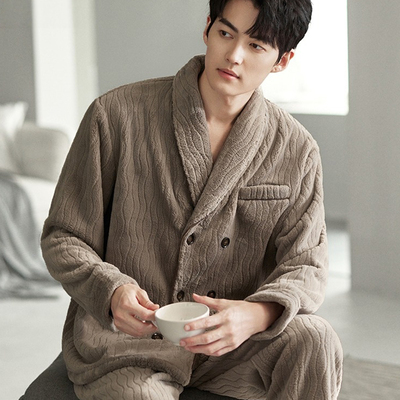 加厚大码可外穿珊瑚绒男士睡衣冬