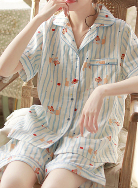 维多利亚纯棉睡衣女款2026新款夏季甜美高级感全棉纱布条纹家居服
