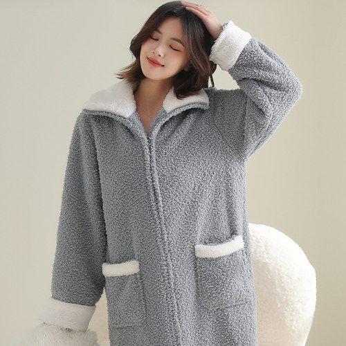 冬天加厚高领长款珊瑚绒情侣睡袍