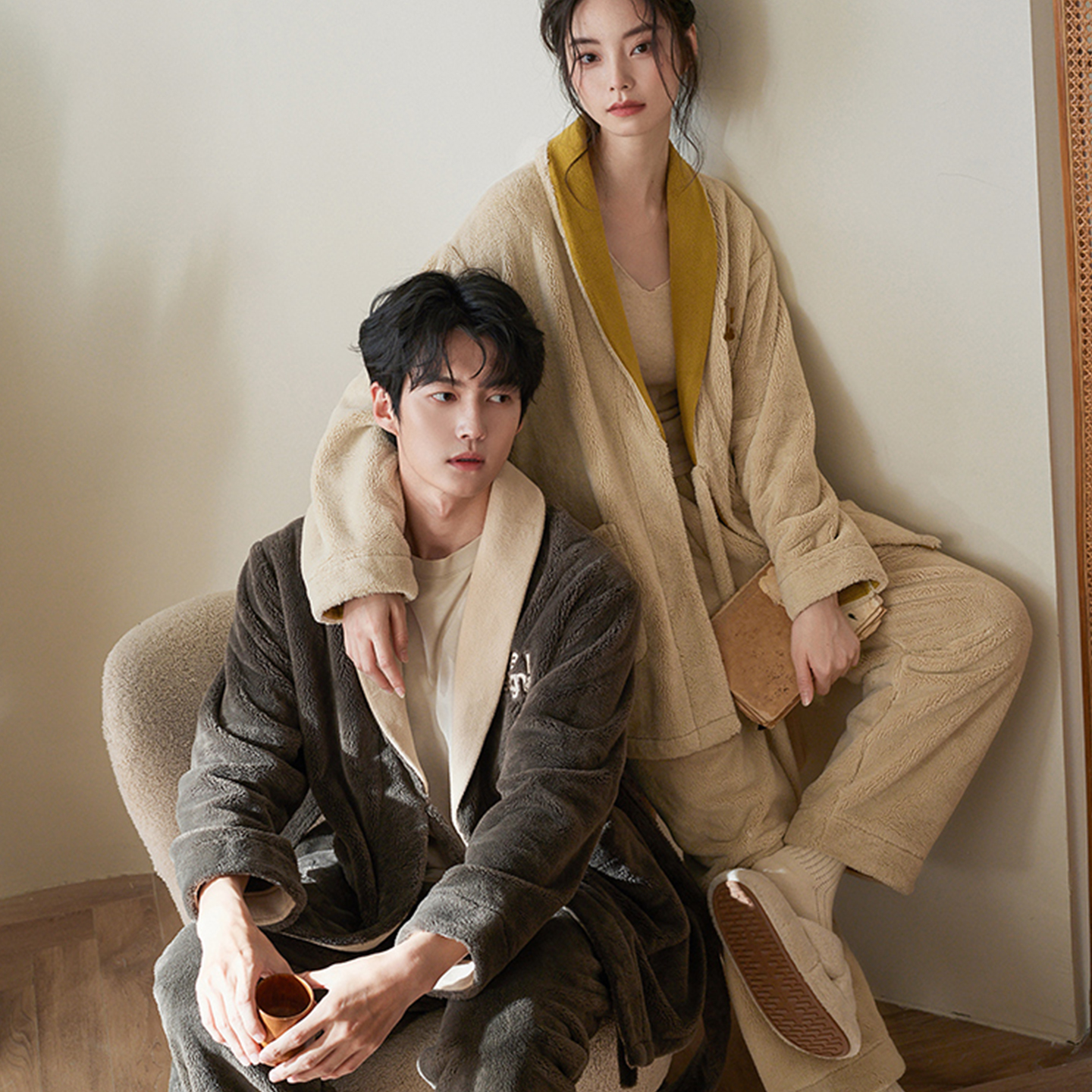 两件套加厚珊瑚绒情侣睡衣套装冬